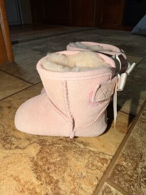 UGG Pink Suede Baby Booties with Satin Bow